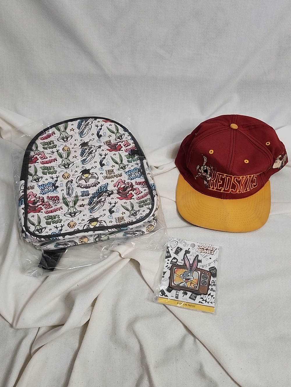 Looney Tunes Mini Backpack, Iron On Patch w/ Snap Back "TAZ" Cap